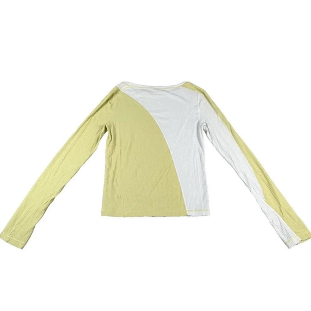 Lululemon Long Sleeve Shirt Womens 6 Yellow White Ribbed Knit‎ Colorblock Sporty